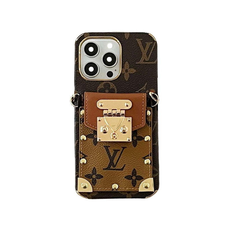 Monogram iPhone Case with Card Holder and Strap Black