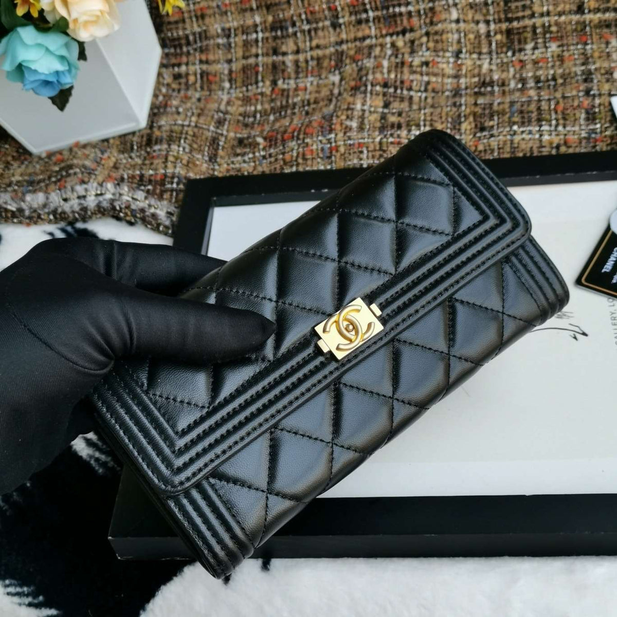 Chanel Boy Long Flap Wallet Lambskin - Black