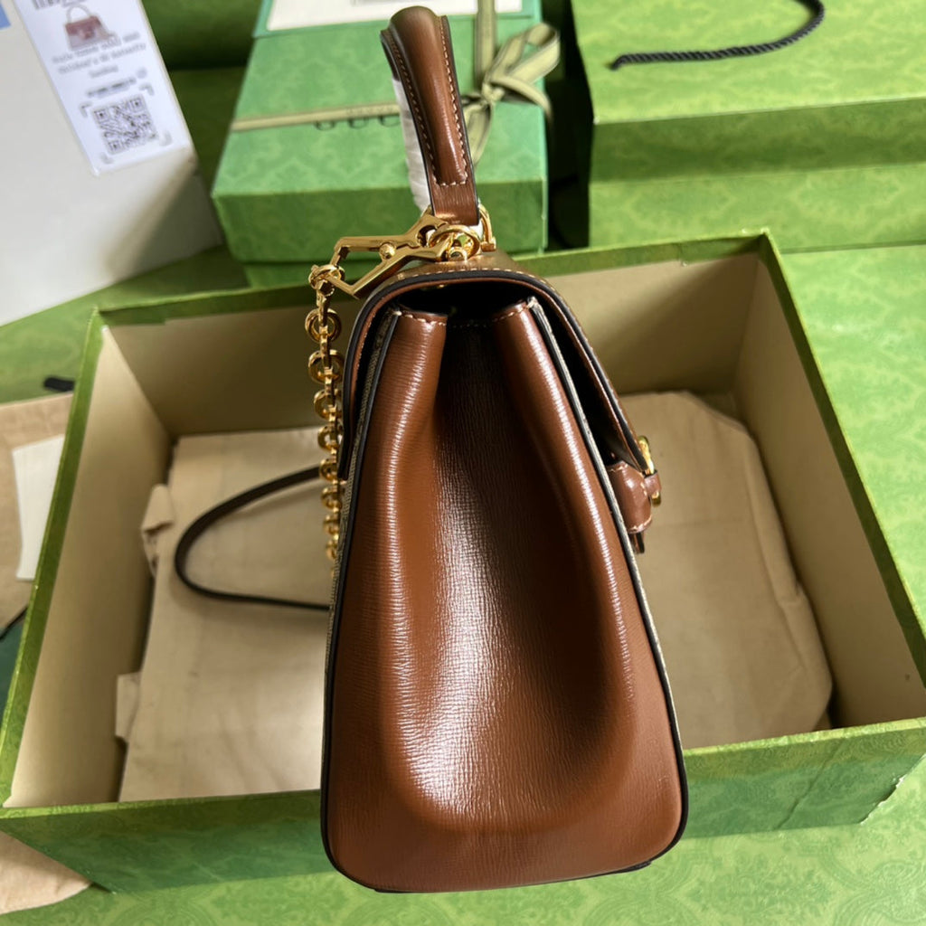 Gucci Horsebit 1955 Medium Ophidia and Brown Leather Handbag
