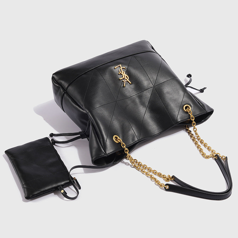 YSL Jamie 4.3 Large Pochon Leather Tote Bag - Black