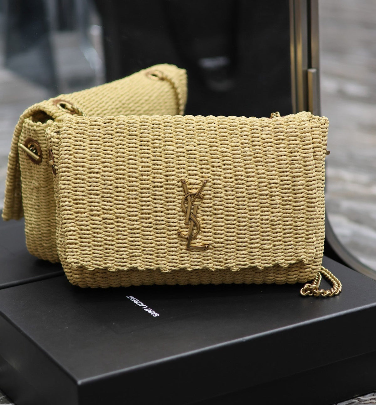 YSL Kate in Raffia Shoulder Bag