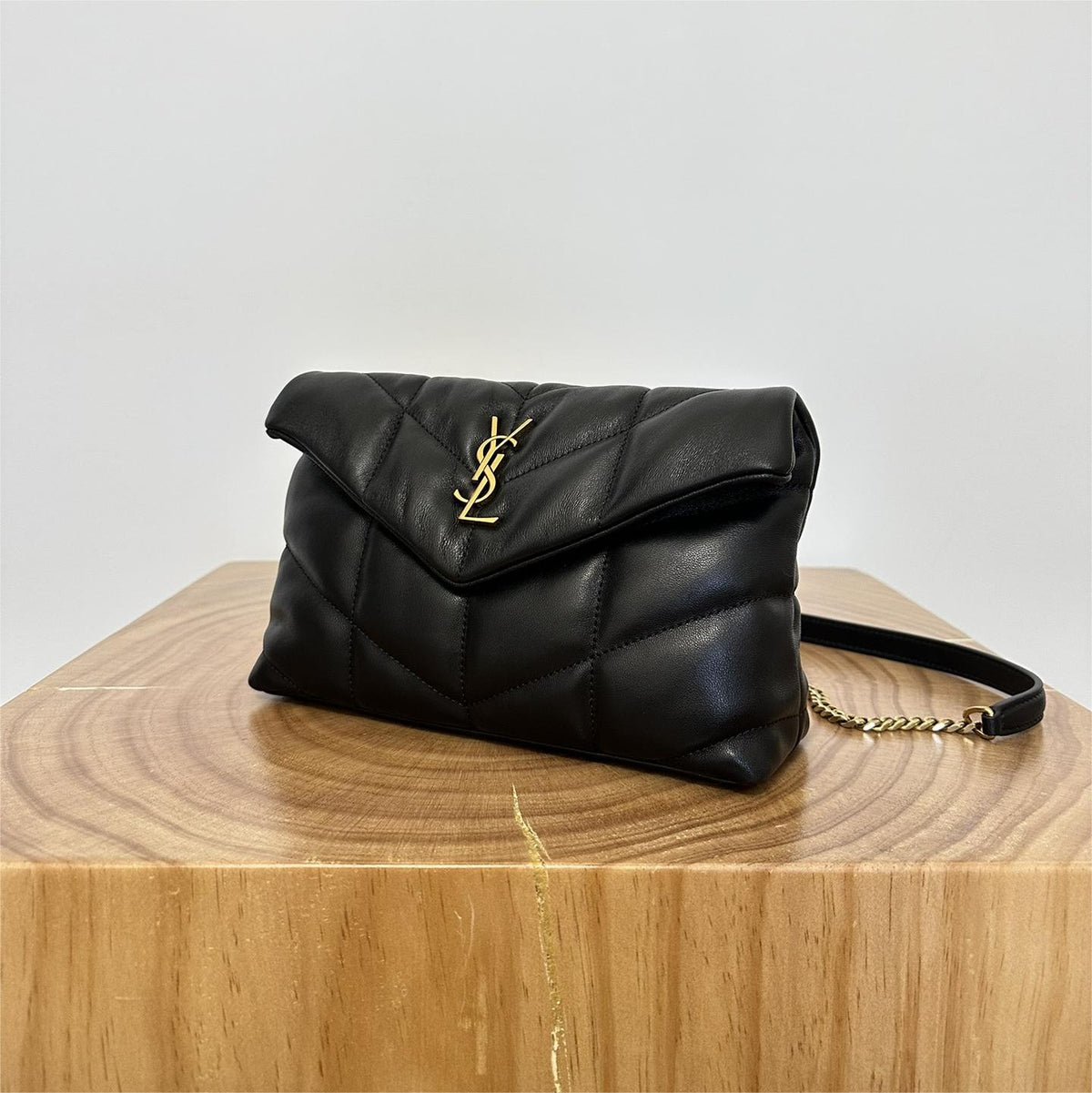 YSL | Loulou Puffer Toy Bag in Quilted Lambskin Gold Hardware Size 23x15.5x8.5 - Black