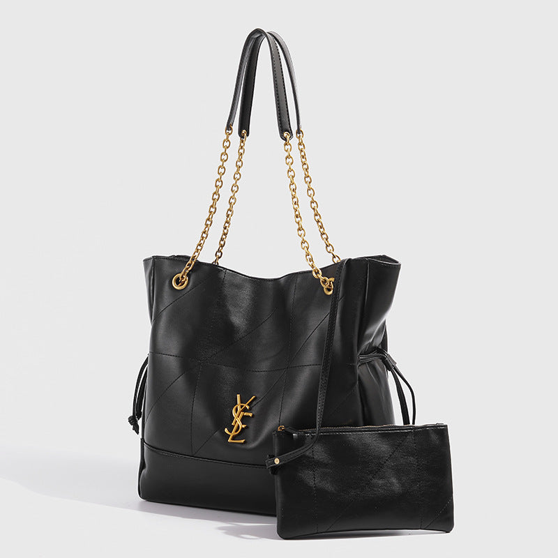 YSL Jamie 4.3 Large Pochon Leather Tote Bag - Black