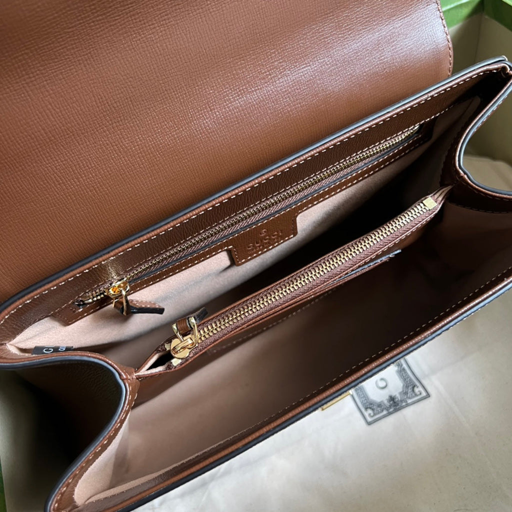 Gucci Horsebit 1955 Medium Ophidia and Brown Leather Handbag