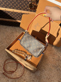 LV Pochette Accessoires Monogram Canvas Shoulder Crossbody Bag with Leather Strap