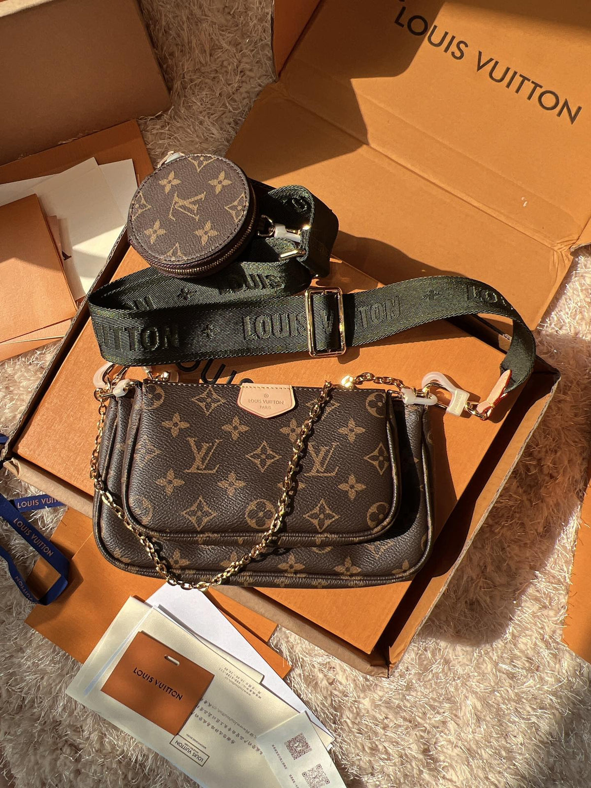 LV Multi Pochette Accessoires Monogram Canvas Crossbody Shoulder Bag with Two Pouches and Round Coin Purse