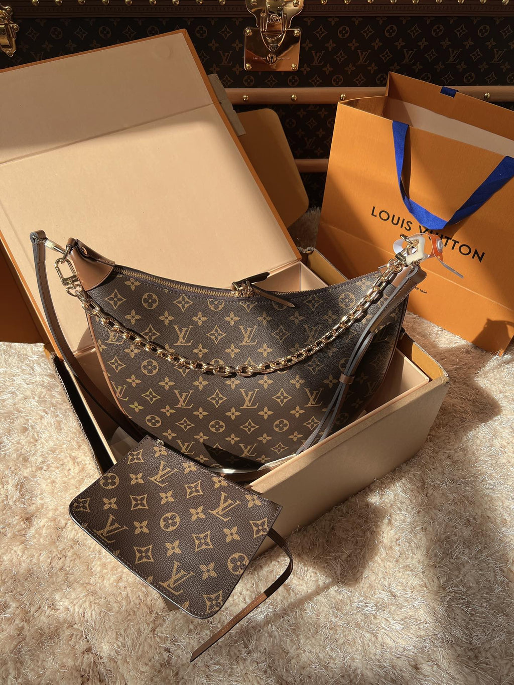 LV Loop Monogram Canvas Hobo Shoulder Crossbody Bag with Chain Detail