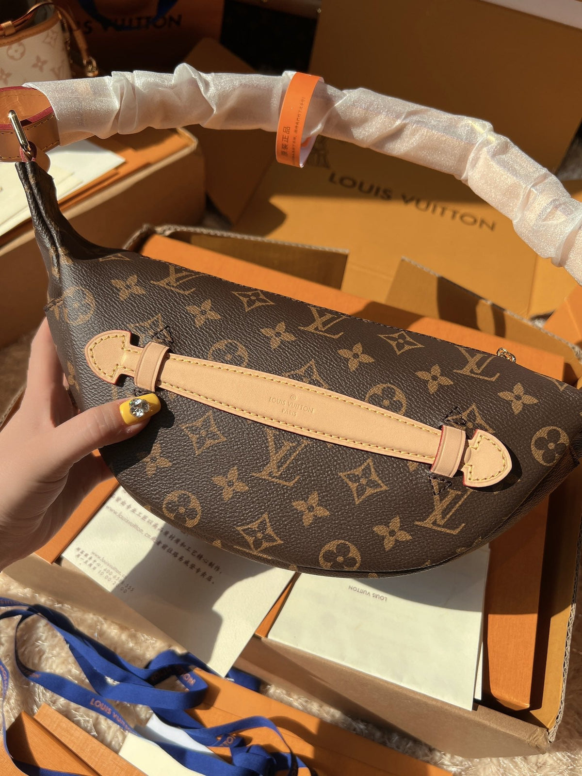 LV Bumbag Monogram Canvas Crossbody Belt Bag with Leather Trim and Adjustable Strap