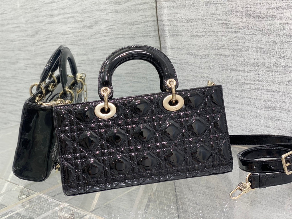 Dior Lady D-Joy Medium Patent Black Leather Bag