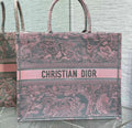 Dior Book Tote Large Gray and Pink Toile De Jouy Reverse Beverly Hills Embroidery