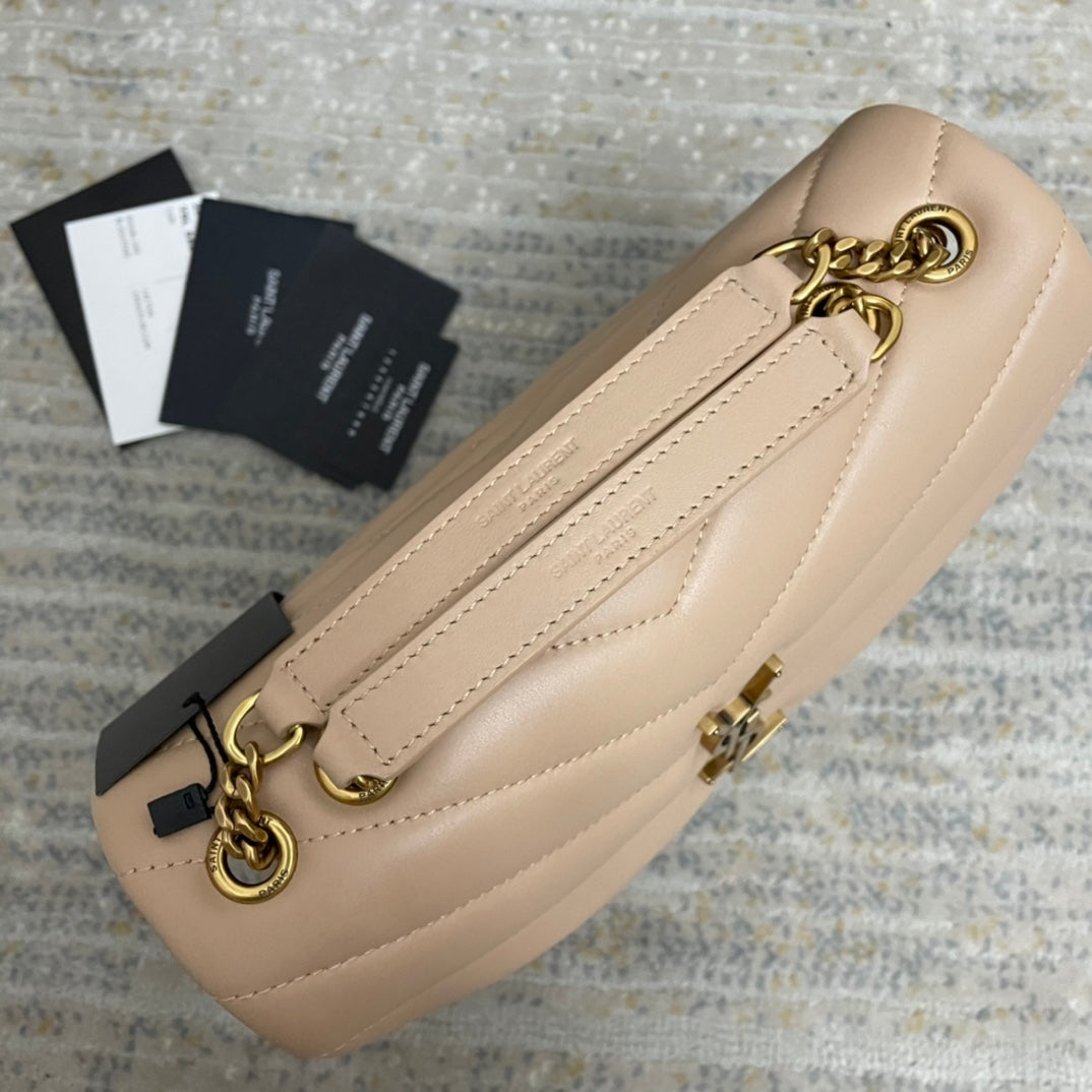 YSL Small Loulou 23 Beige Leather Gold Shoulder Bag