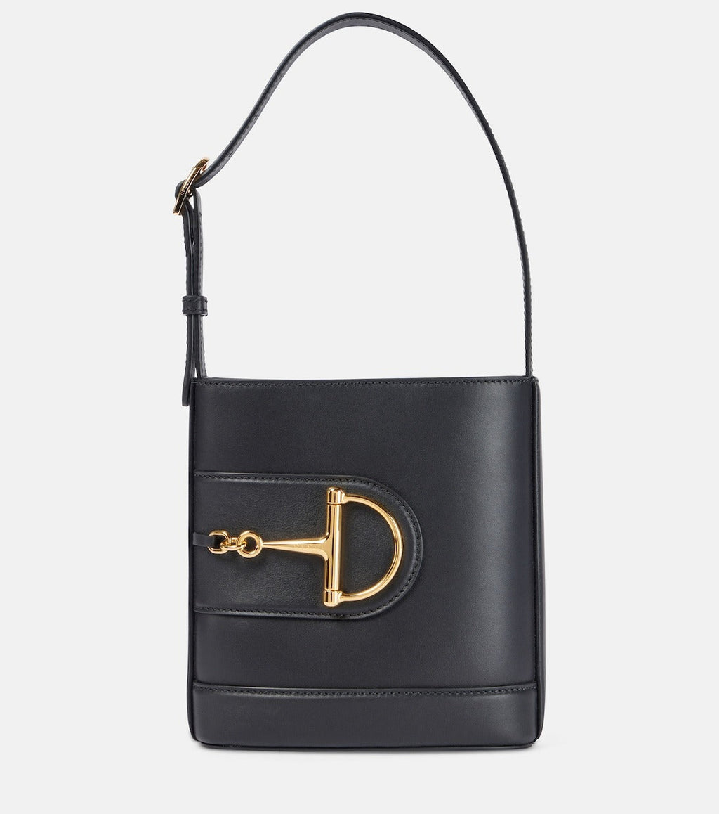 Gucci Small Horsebit Embellished Leather Bucket Bag - Black