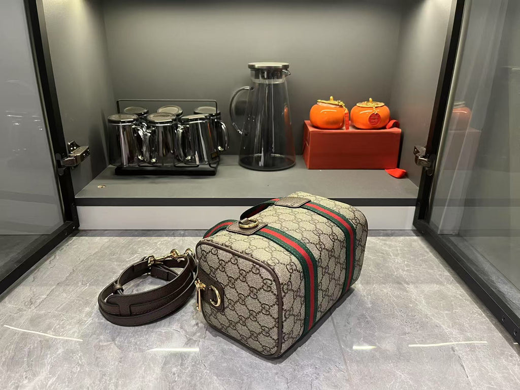 Gucci Mini GG Handbag - Beige and Dark Brown