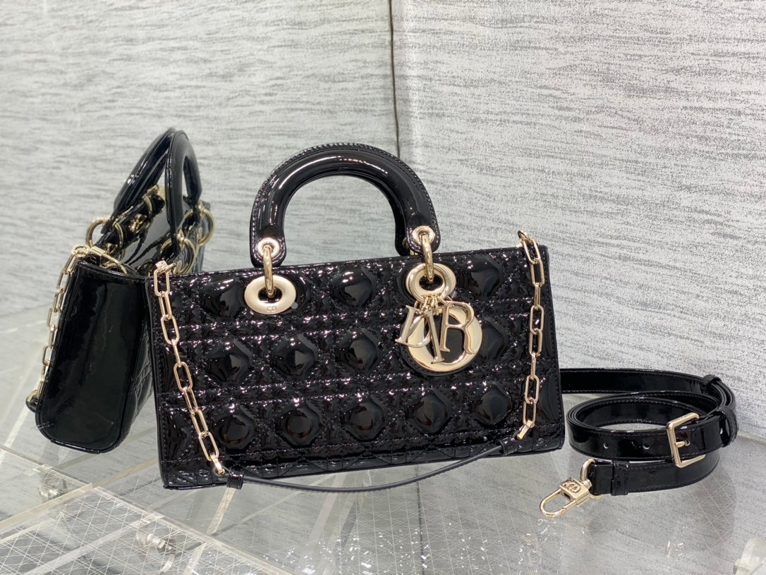 Dior Lady D-Joy Medium Patent Black Leather Bag