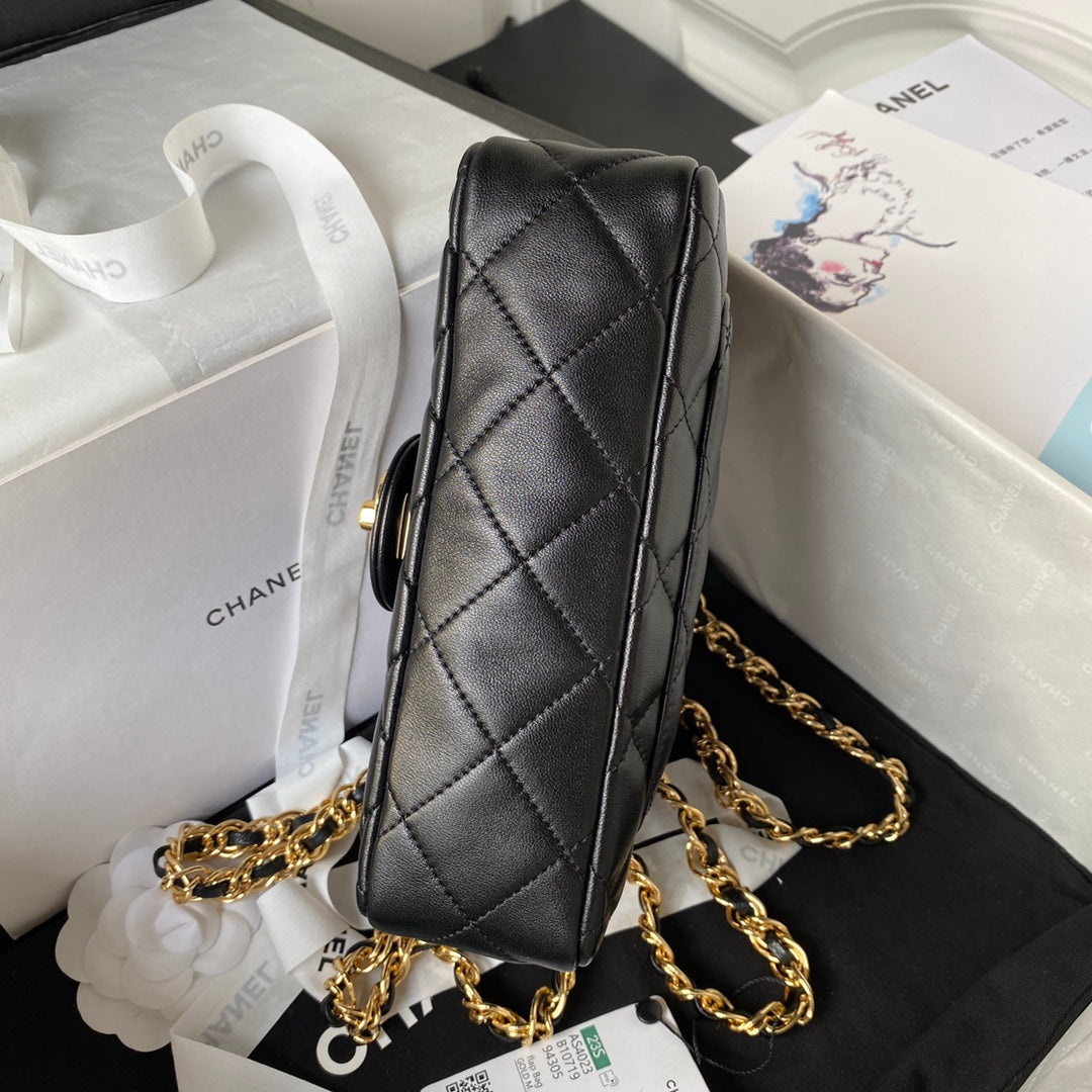 Chanel Flap Bag Gold Top Handle Black