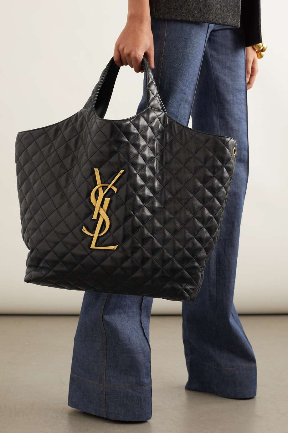 Saint Laurent Icare Extra Large Embellished Quilted Leather Tote - Black