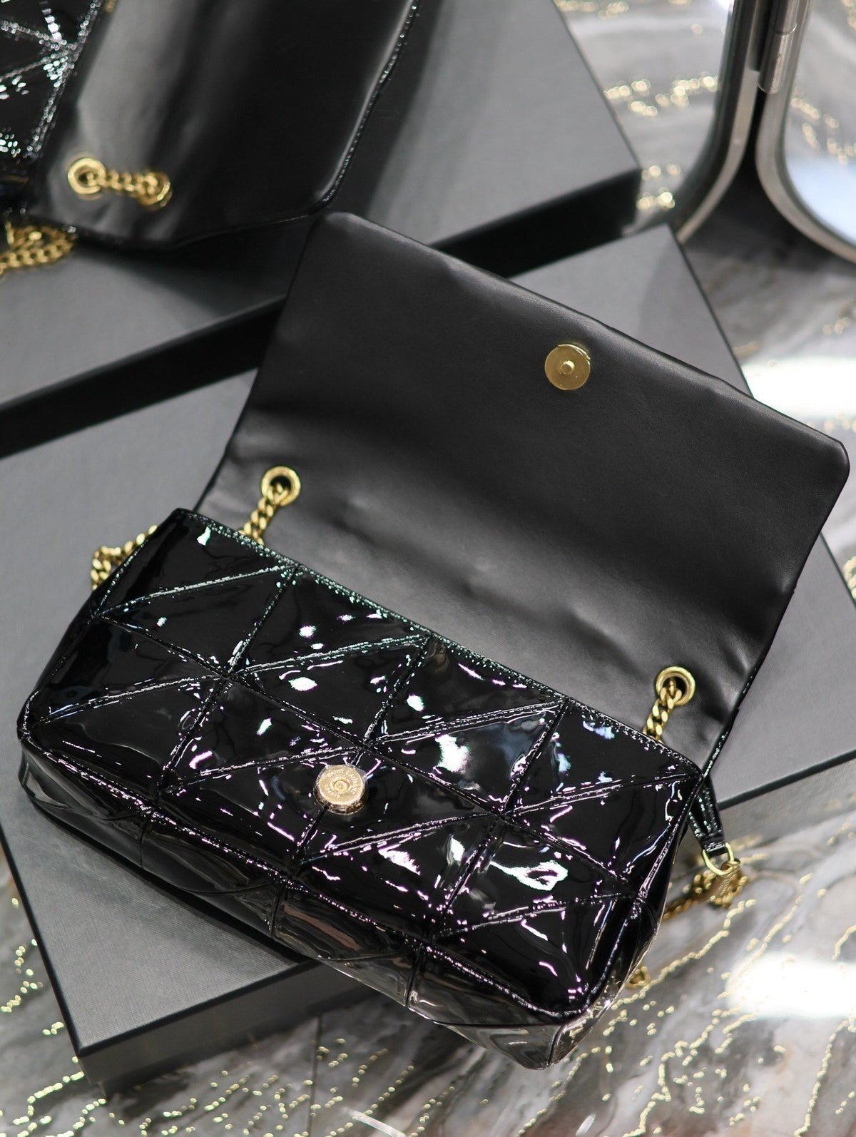YSL Jaime Patent Black Bag