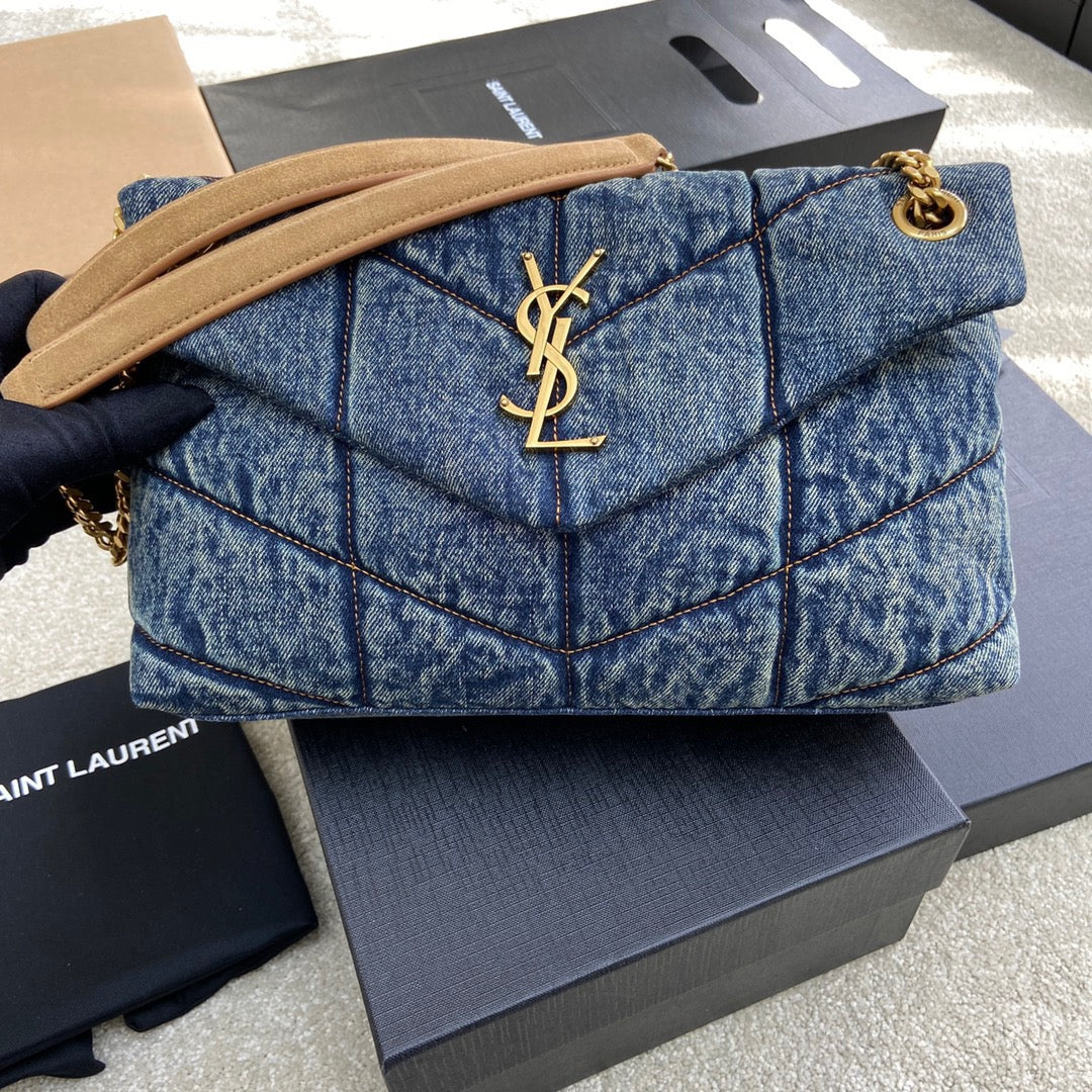 YSL Puffer Denim Bag - Blue