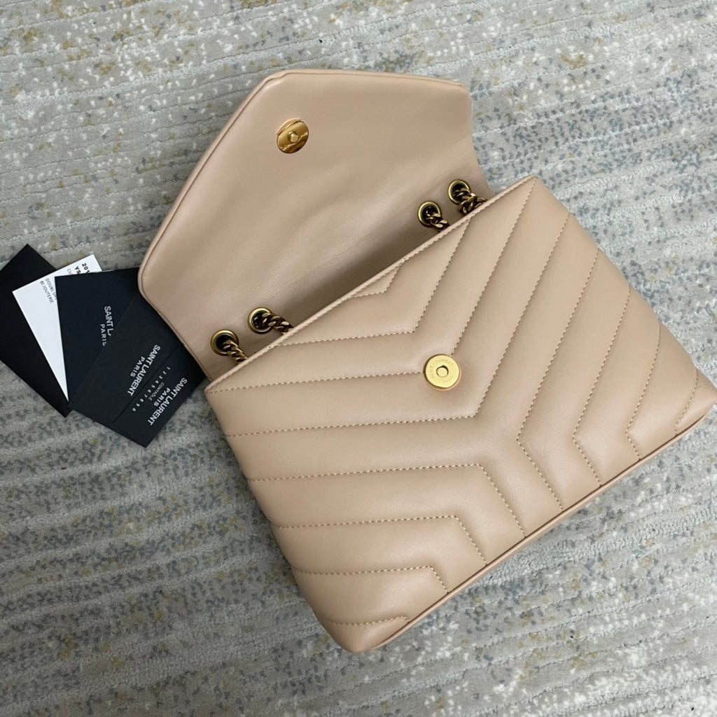 YSL Small Loulou 23 Beige Leather Gold Shoulder Bag