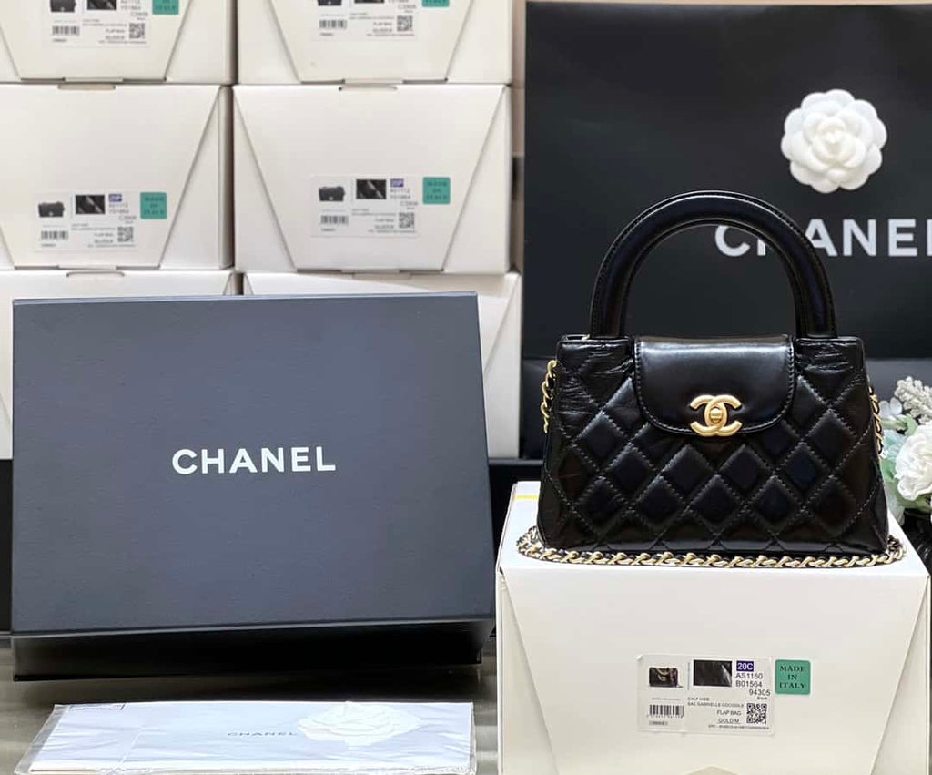 Chanel Kelly Mini Shopping Bag Mini 23K Shiny Aged Calfskin Black