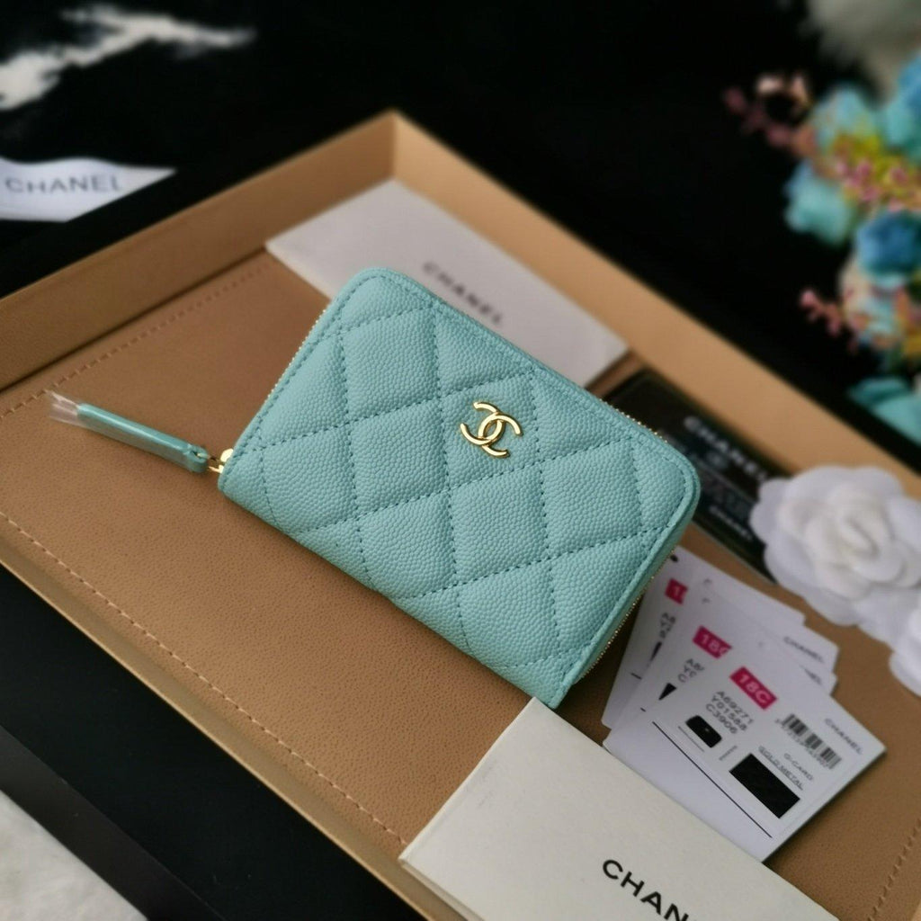Chanel Zip Coin Wallet Tiffany Blue