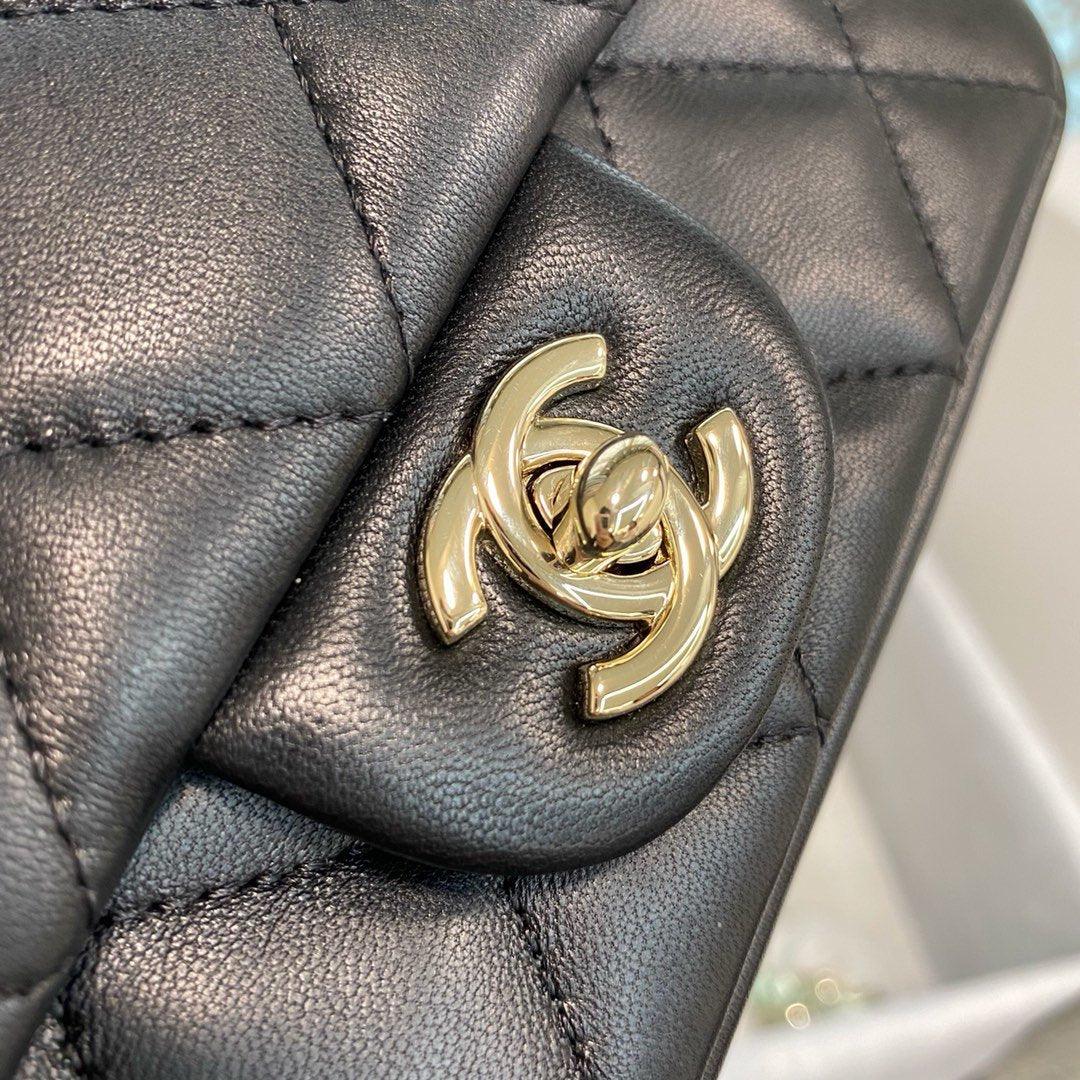 Chanel Pearl Logo Strap Flap Bag Black