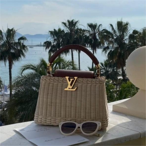 LV Capucines BB Rattan Woven Handle Shoulder Bag with Leather Trim