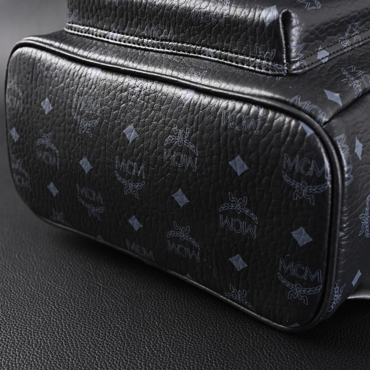 Mcm Stark Visetos Medium Backpack – Black Monogram with Studded Detailing - Black Monogram Print