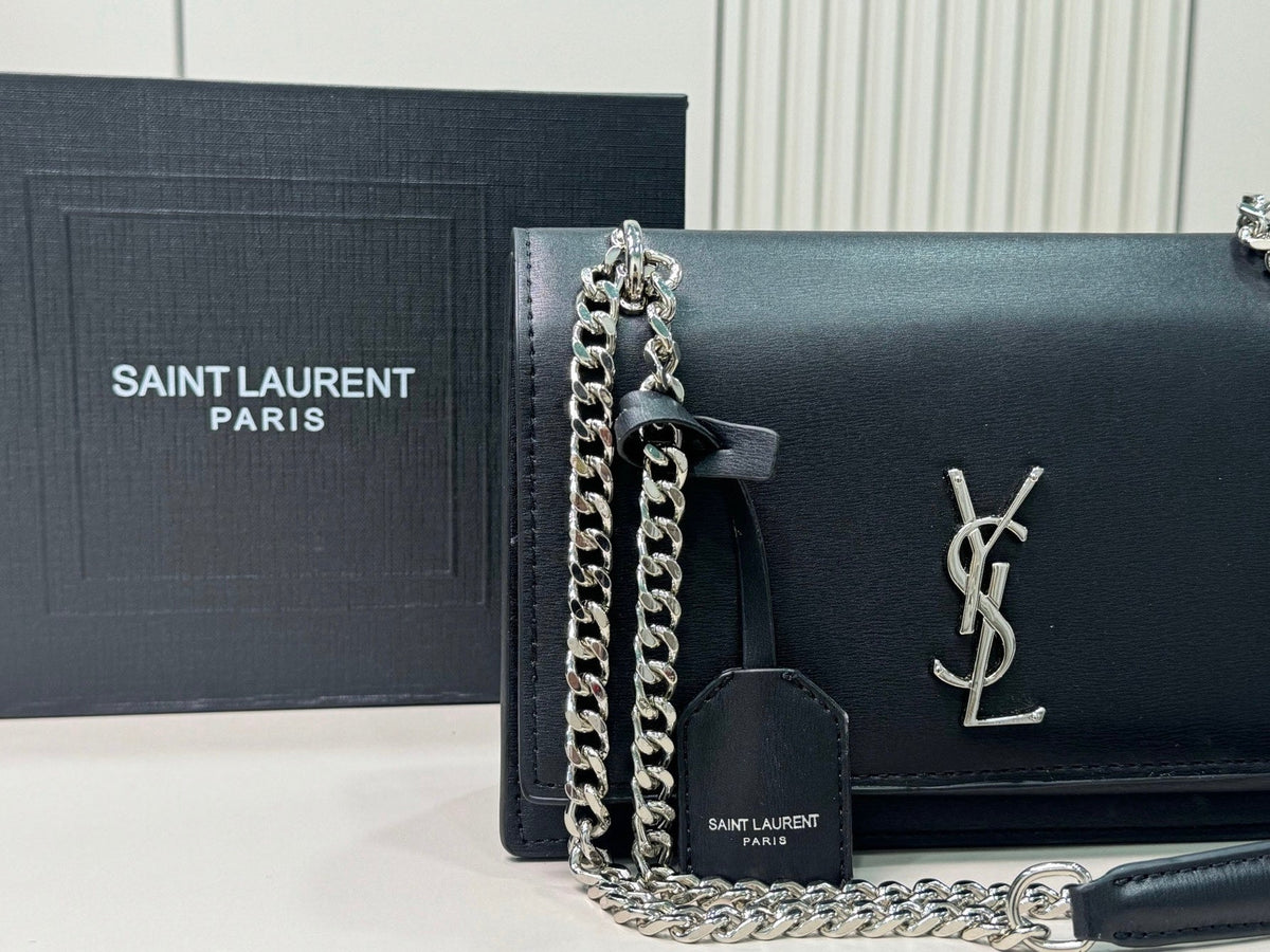 Saint Laurent Sunset Medium Monogram YSL Crossbody Bag - Black
