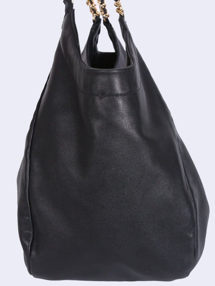 Prada Vitello Soft Chain Handle Shoulder Bag Nero - Black/Silver Hardware
