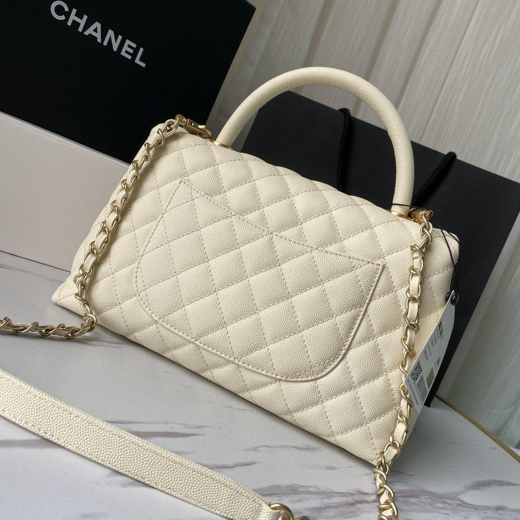 Flap Bag with Top Handle - White