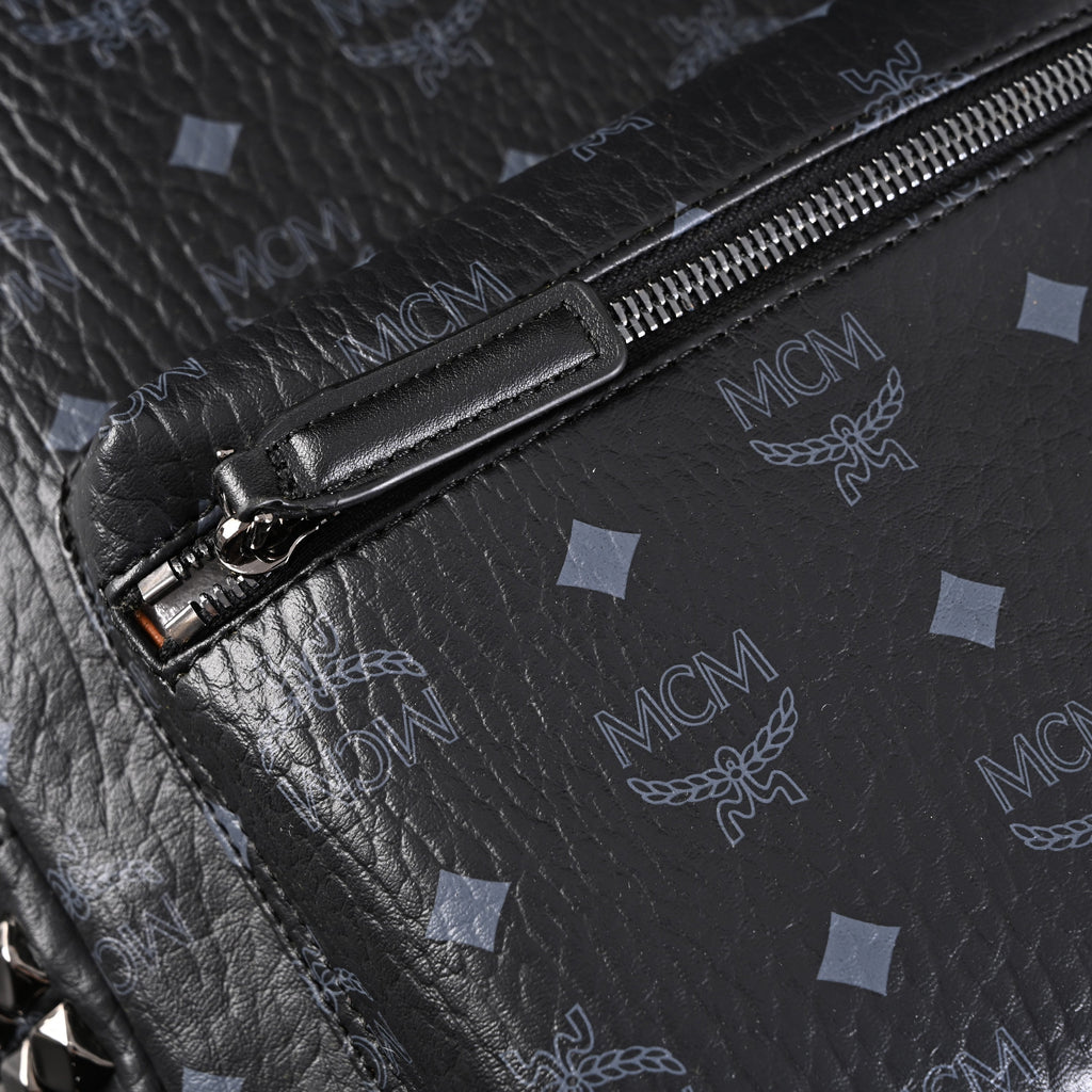 Mcm Stark Visetos Medium Backpack – Black Monogram with Studded Detailing - Black Monogram Print