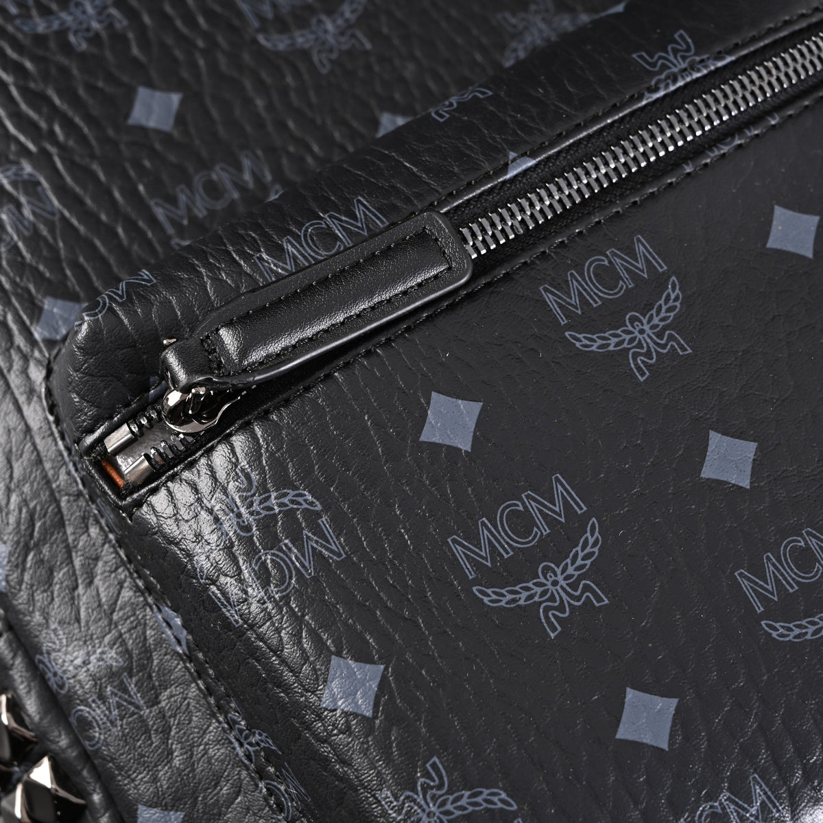 Mcm Stark Visetos Medium Backpack – Black Monogram with Studded Detailing - Black Monogram Print