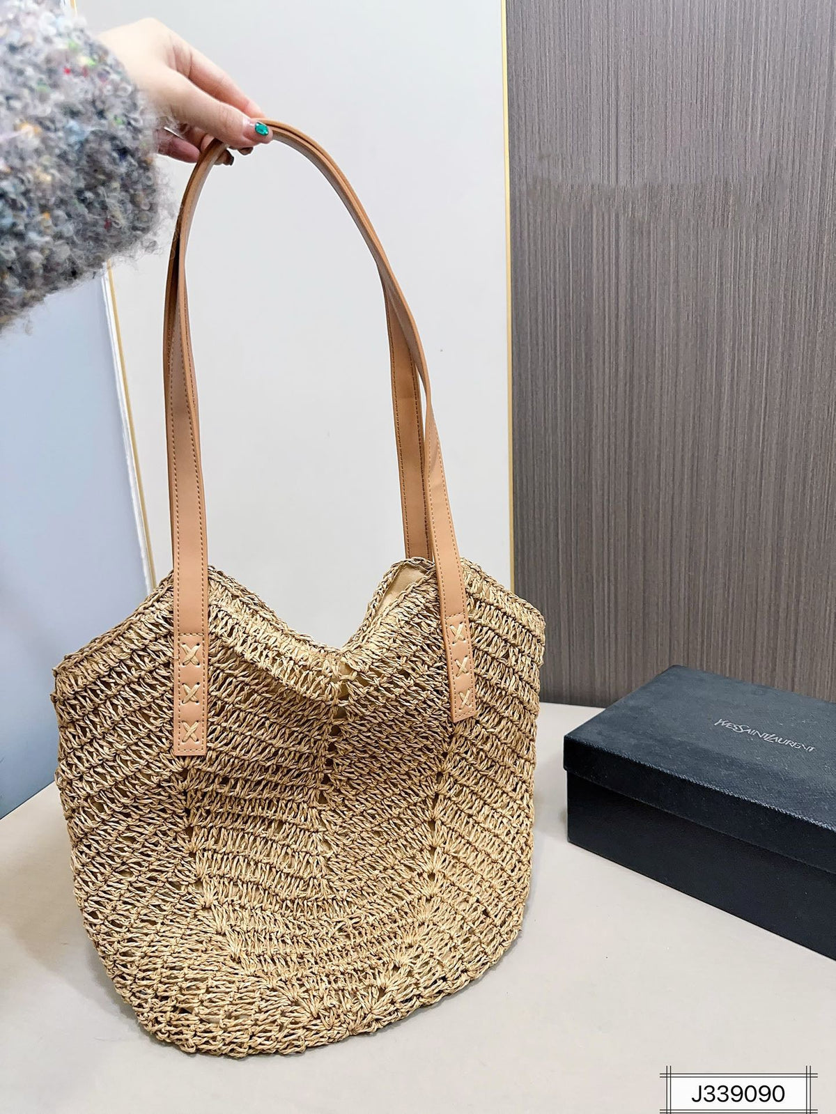 YSL Saint Laurent Vacation Casual Raffia Woven Tote Bag