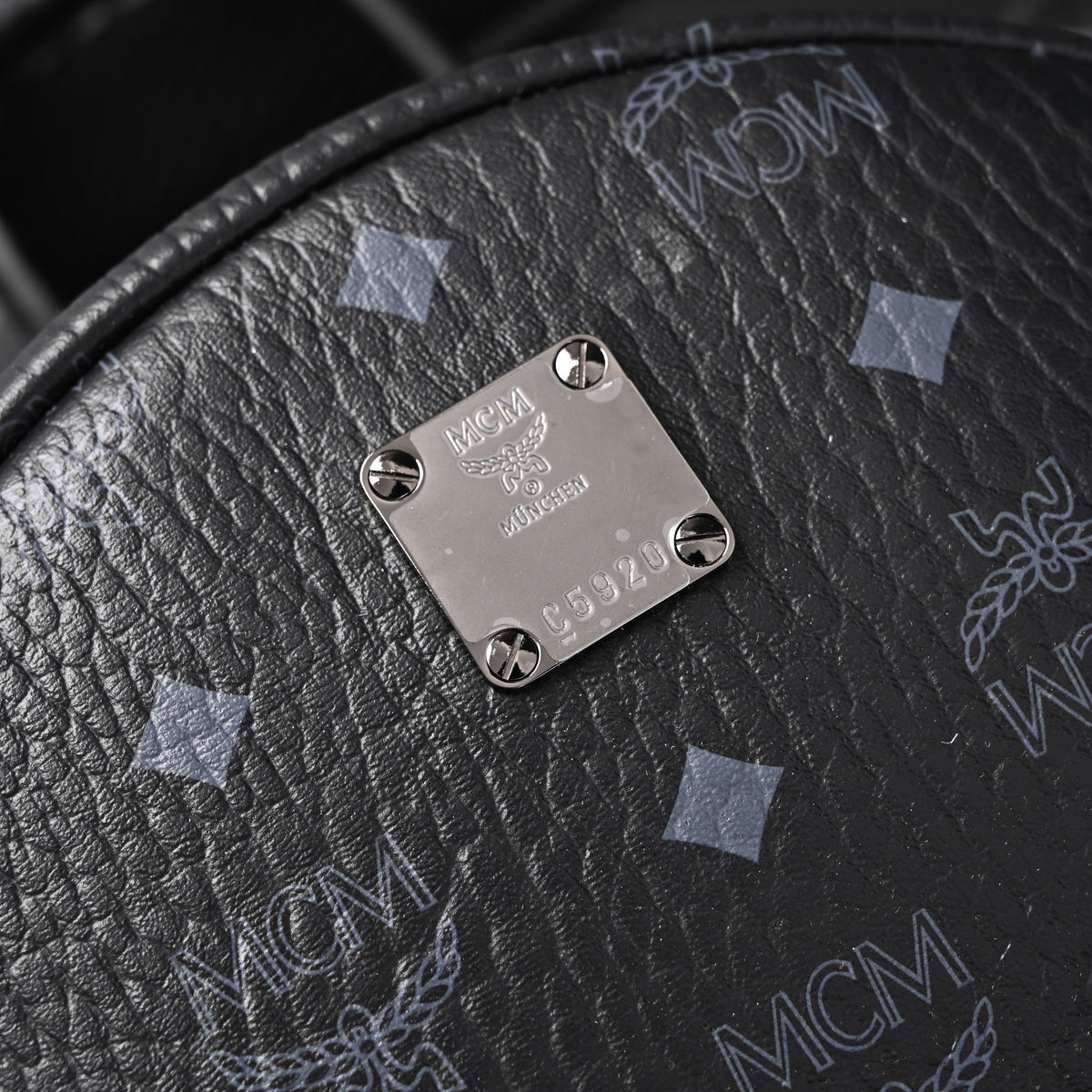 Mcm Stark Visetos Medium Backpack – Black Monogram with Studded Detailing - Black Monogram Print
