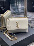YSL Medium Sunset Bag 22 White Lambskin Gold Tone