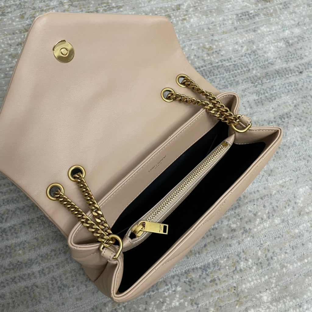 YSL Small Loulou 23 Beige Leather Gold Shoulder Bag