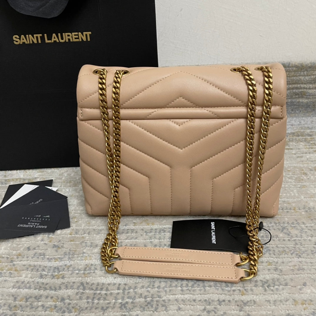 YSL Small Loulou 23 Beige Leather Gold Shoulder Bag