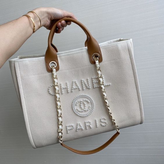 Chanel Pearl Deauville Tote Bag in Beige - White