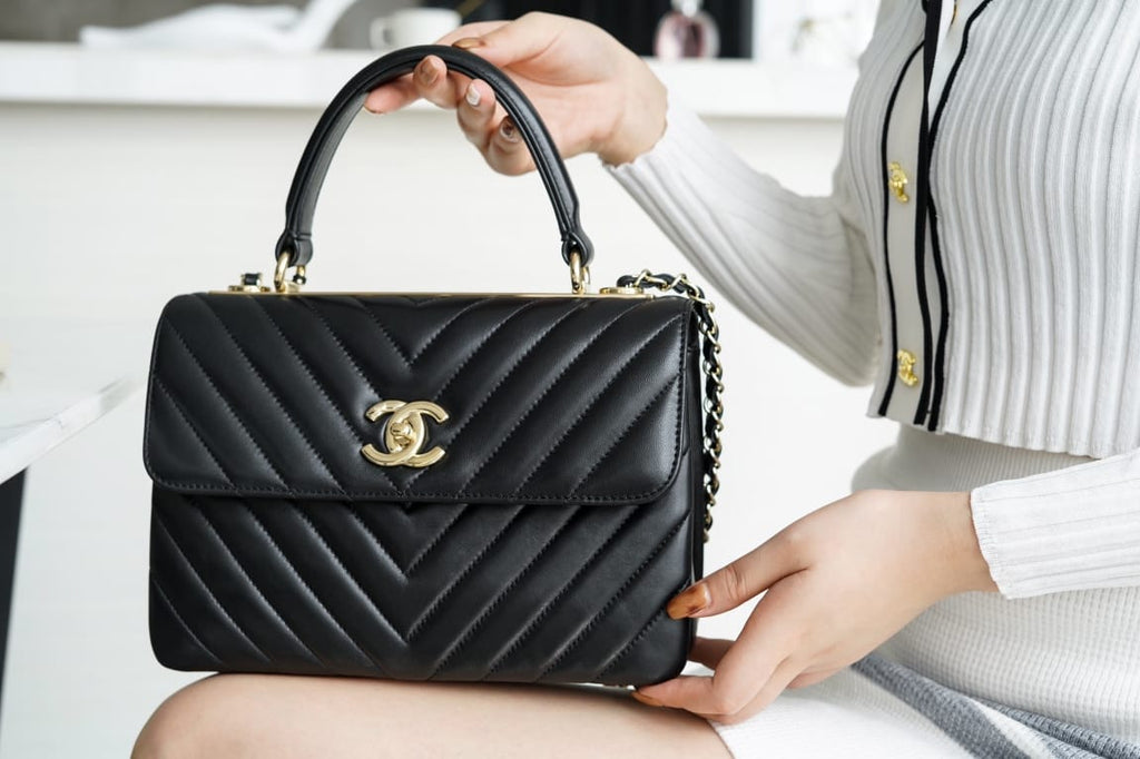 Chanel Trendy CC25 Pre-Owned Medium Chevron Trendy Handbag 25cm - Black