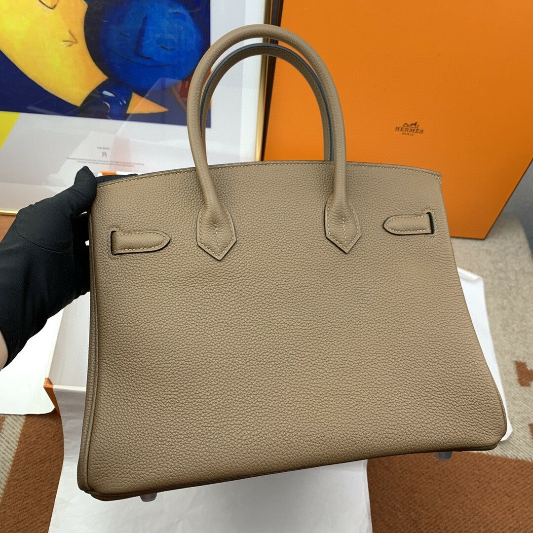 Hermes Birkin 30 Togo Etoupe Bag Silver Hardware Handbags (11.8in30cm) - Grey
