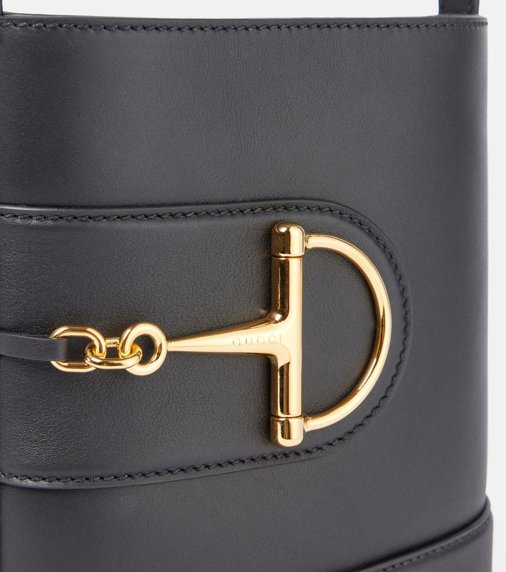 Gucci Small Horsebit Embellished Leather Bucket Bag - Black