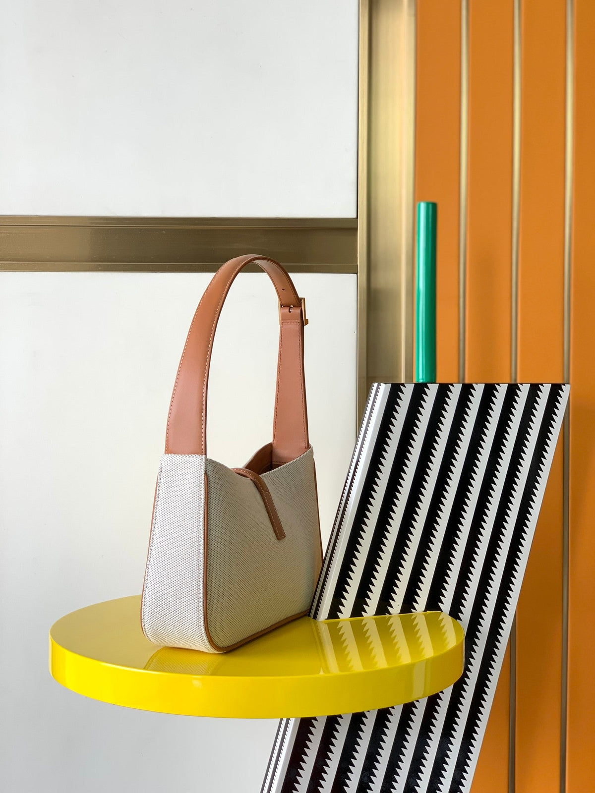 YSL Le 5 a 7 in Canvas and Leather Shoulder Bag - White
