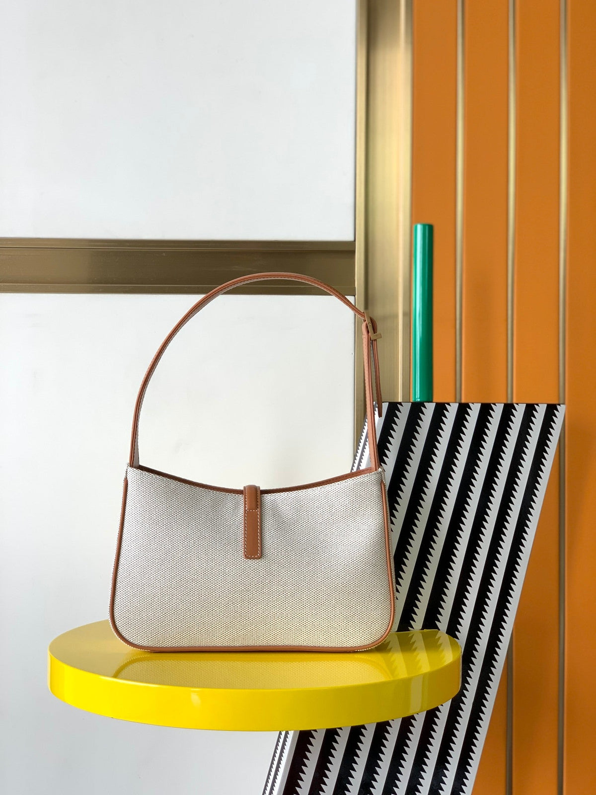 YSL Le 5 a 7 in Canvas and Leather Shoulder Bag - White