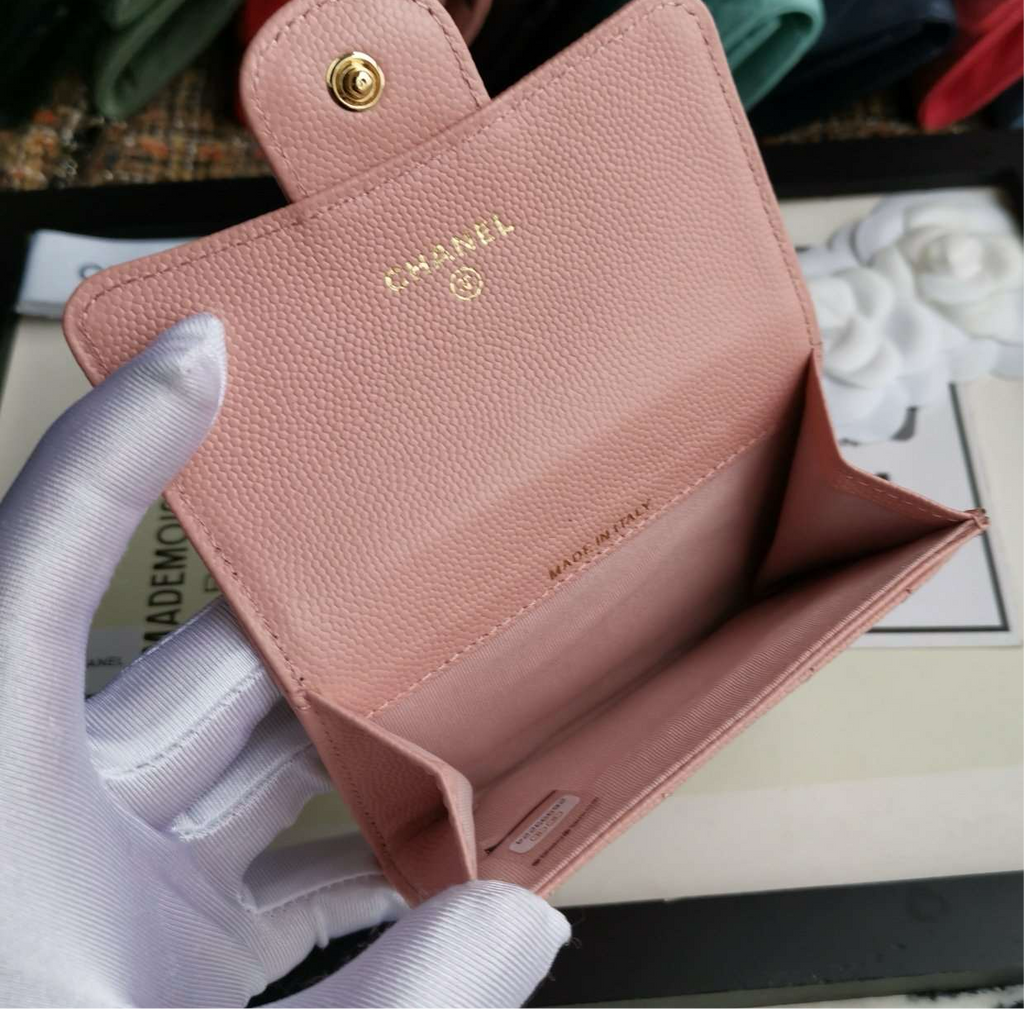 Chanel Caviar Chevron Quilted Compact Flap Wallet Pink - Matte Pink