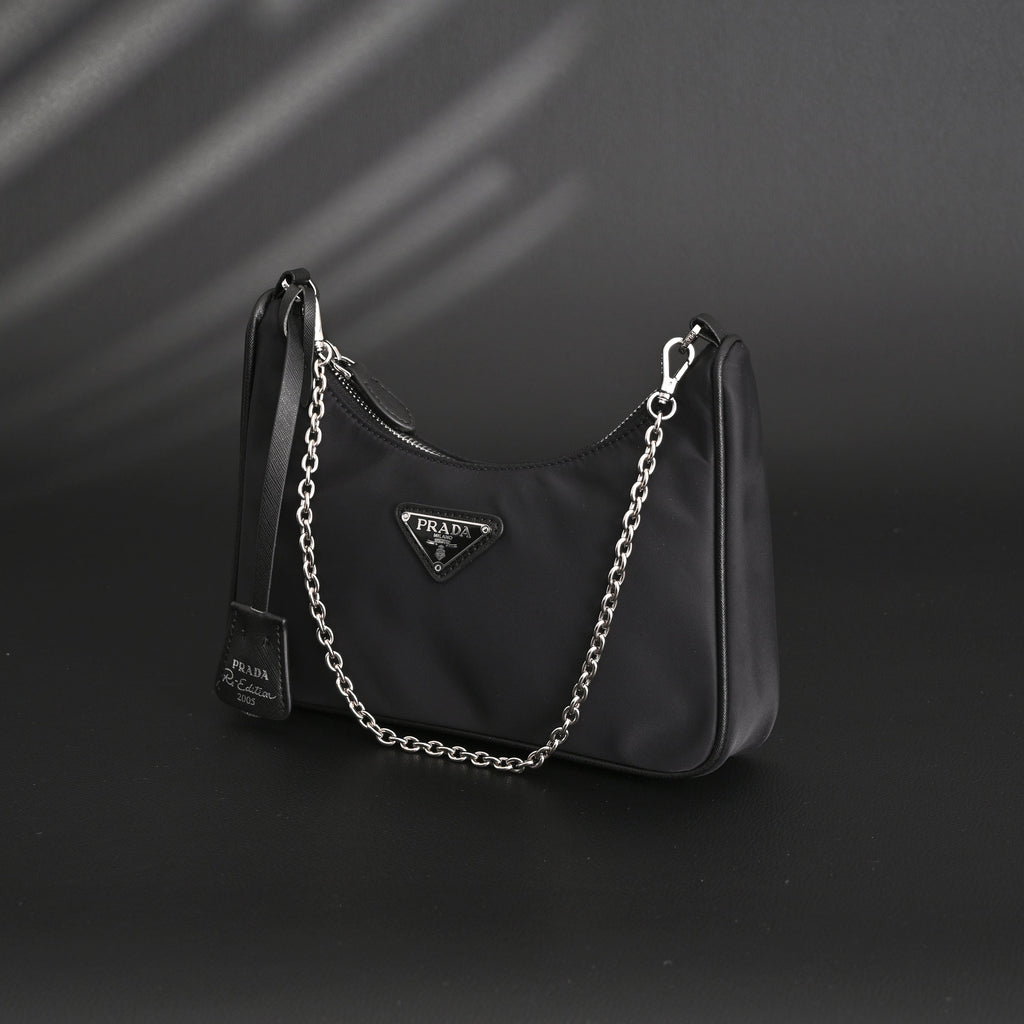 Prada Re-Edition 2005 Nylon Shoulder Bag – Black - Black with Silver-Tone Hardware