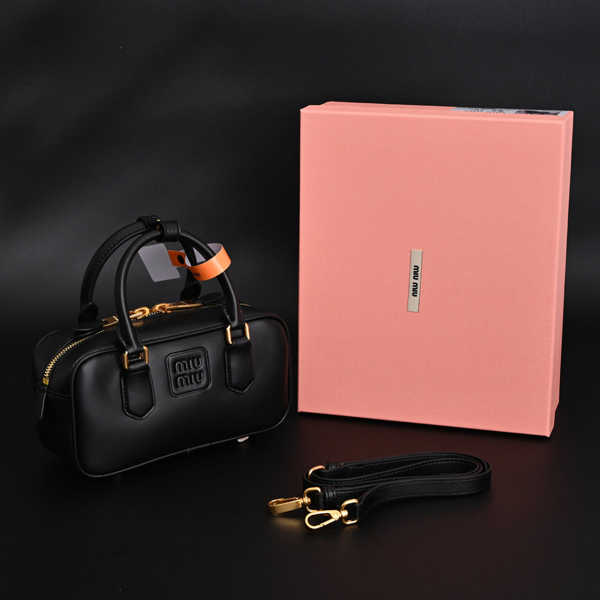 Miu Miu Black Matelassé Leather Satchel Bag – Mini Top Handle - Black with Gold-Tone Accents