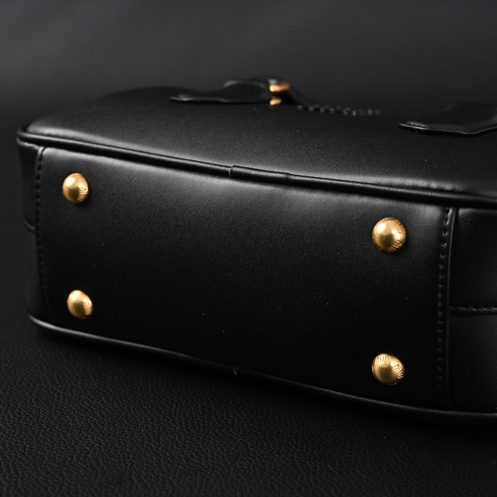 Miu Miu Black Matelassé Leather Satchel Bag – Mini Top Handle - Black with Gold-Tone Accents