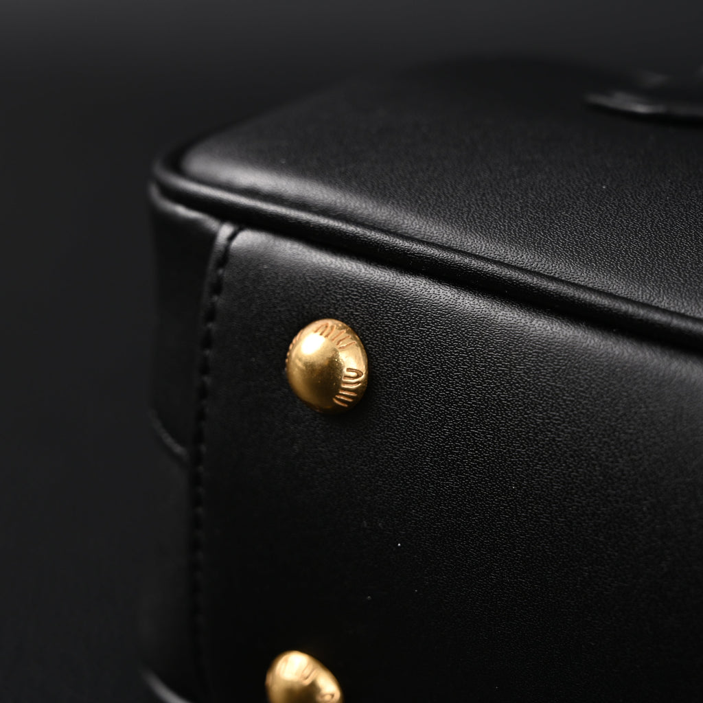 Miu Miu Black Matelassé Leather Satchel Bag – Mini Top Handle - Black with Gold-Tone Accents