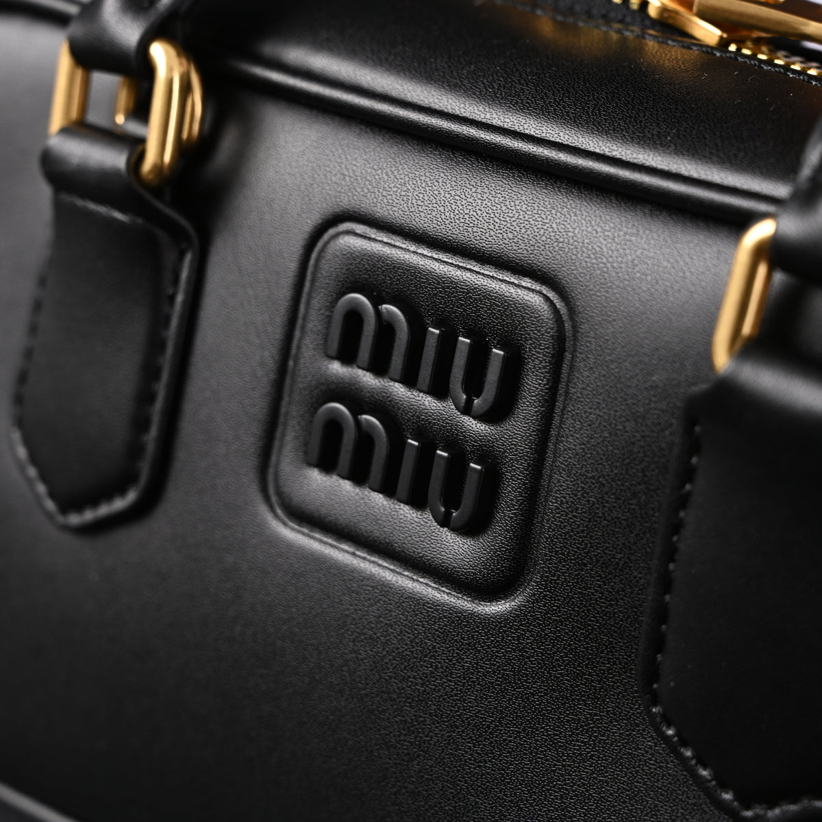 Miu Miu Black Matelassé Leather Satchel Bag – Mini Top Handle - Black with Gold-Tone Accents